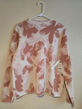 Cream & Dusty Rose Floral Abstract Knit Sweater 89th & Madison NEW